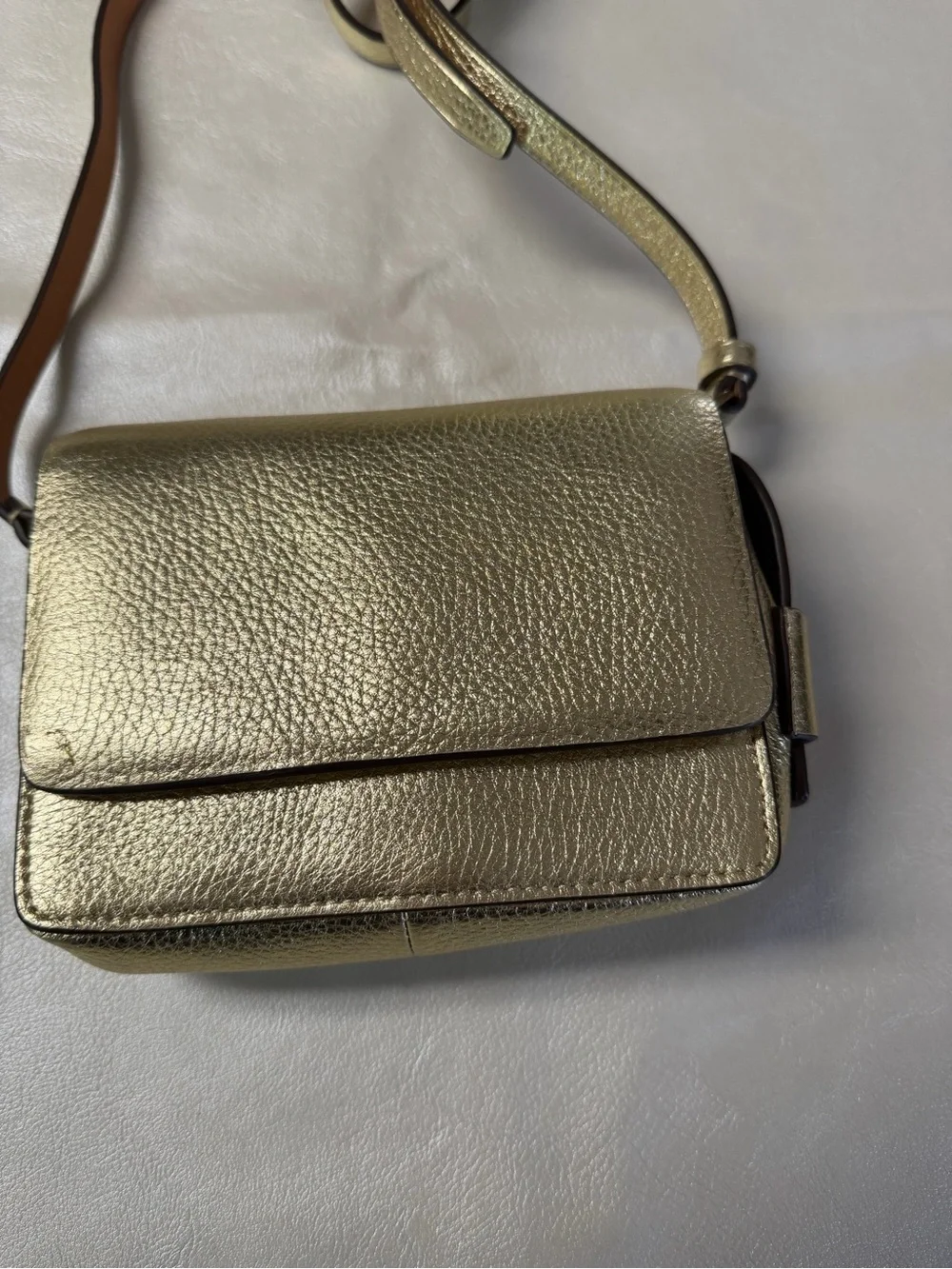 J. Crew Metallic Gold Pebbled Leather Crossbody Bag